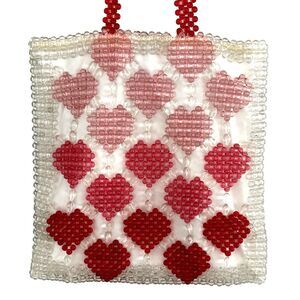 Isaac Mizrahi Beaded Heart Tote Bag Red Pink White Handbag Valentines Love